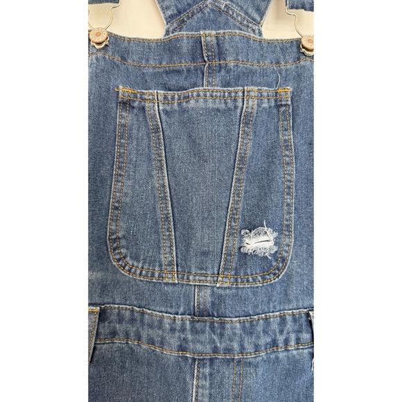 Dark Blue Distressed Denim Women’s Overalls - Picture 3 of 14